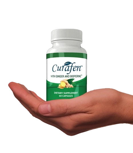 Curafen curcumin capsule bottle close-up view