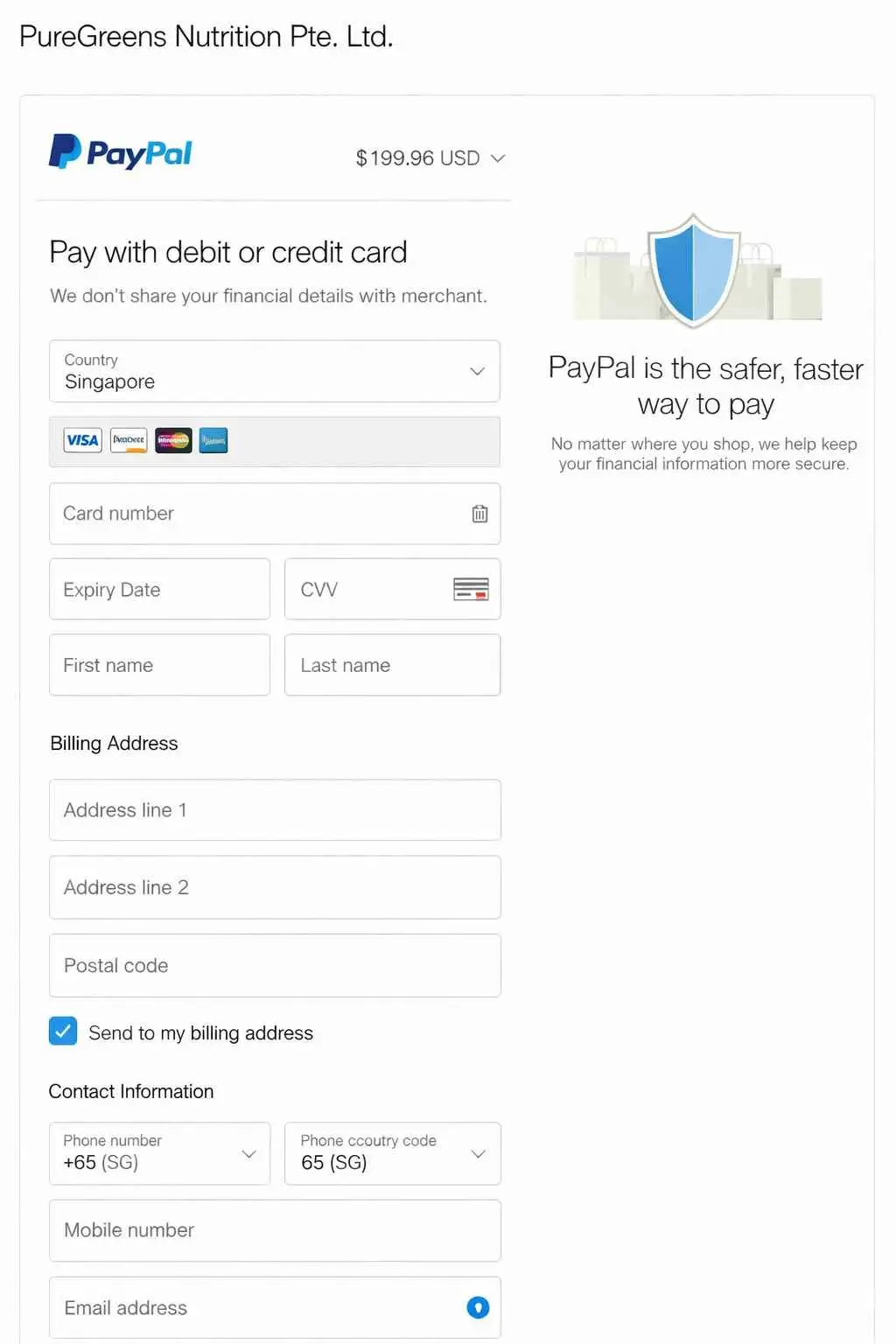 Screenshot of Curafen official website secure checkout page